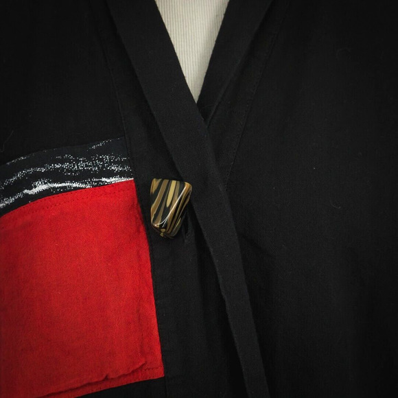 Cupcake International Size Large L Black Red Asymmetrical Button Artsy Jacket - Picture 2 of 6